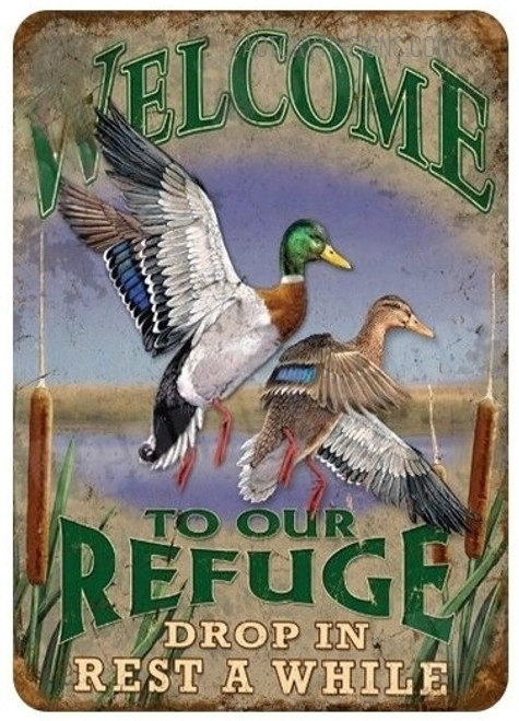 Welcome To Our Refuge Typography Birds Vintage Metal Signs Tin Sign for Home Decor And Living Room Design