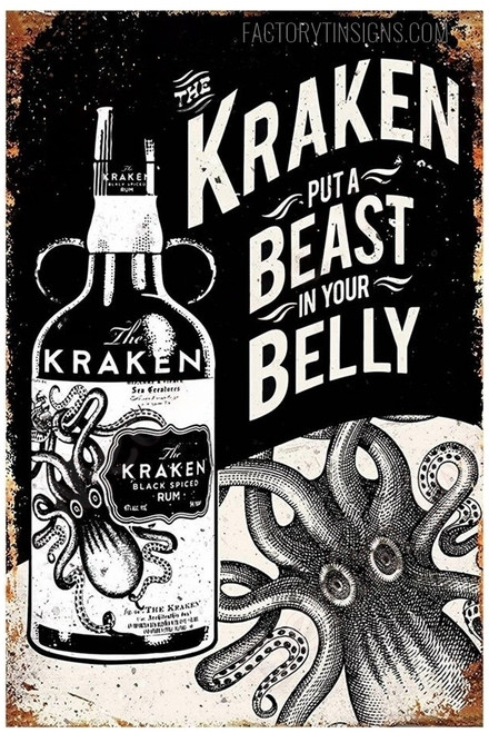 The Kraken Puta Beast In Your Belly Typography Water Animal Vintage Metal Signs Retro Metal Tin Signs for Wall Hanging And Bar Wall Decor