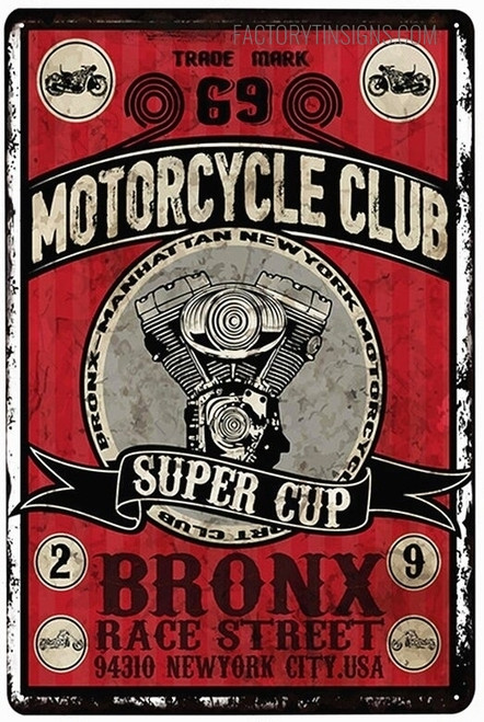 Motorcycles Club Typography Vintage Metal Signs Retro Metal Tin Signs For Wall Hanging And Garage Wall Décor