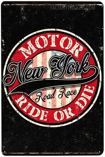 New York Road Race Typography Vintage Metal Signs Retro Metal Tin Signs for Wall Hanging And Wall Décor