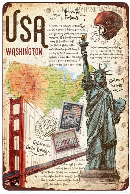 Usa Washington Typography Vintage Metal Signs Retro Metal Tin Signs for Wall Décor And Wall Hanging