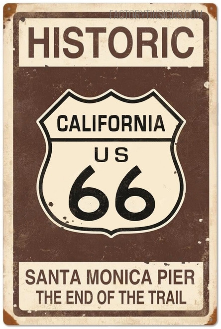 Historic California Us 66 Typography Vintage Metal Signs Retro Metal Tin Signs for Wall Hanging And Garage Wall Décor