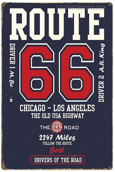Route 66 Chicago – Los Angeles The Old USA Highway Typography Vintage Metal Signs Retro Metal Tin Signs For Wall Hanging And Garage Wall Décor