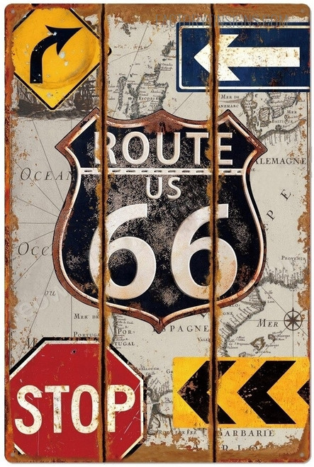 Route Us 66 Stop Typography Vintage Metal Signs Retro Metal Tin Signs for Wall Hanging And Living Room Design