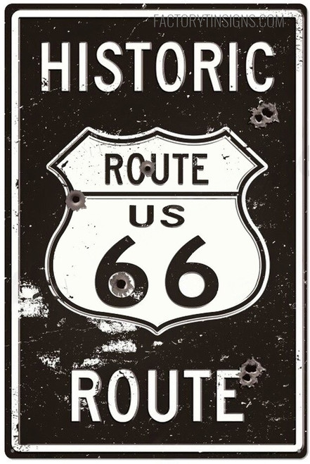 Historic Route US 66 Route Typography Vintage Metal Signs Retro Metal Tin Signs for Wall Décor And Wall Hanging