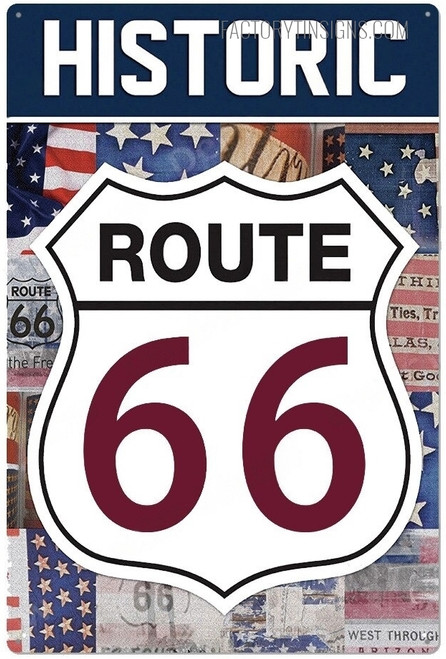 Historic Route 66 Typography Vintage Metal Signs Retro Metal Tin Signs for Wall Décor And Wall Hanging