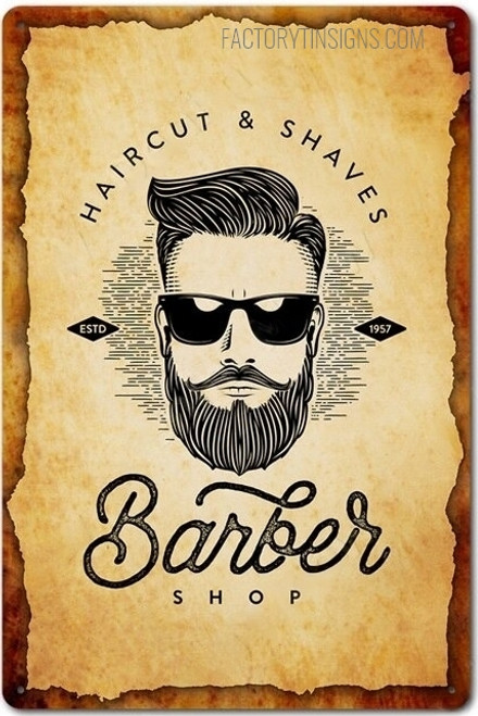 Barber Shop Haircut & Shaves Typography Figure Vintage Metal Signs Retro Metal Tin Signs for Wall Décor And Living Room Design