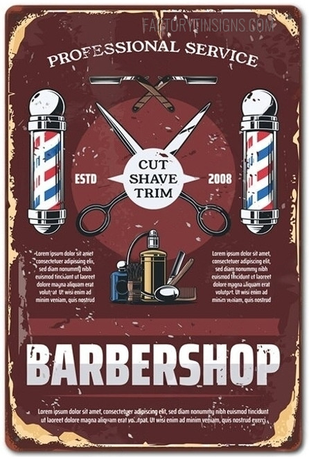 Barbershop Typography Vintage Metal Signs Retro Metal Tin Signs for Wall Hanging And Wall Décor