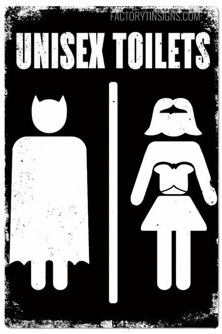 Unisex Toilets Typography Figure Metal Art Tin Signs For Sale For Contemporary Decor Or Wall Decoration
