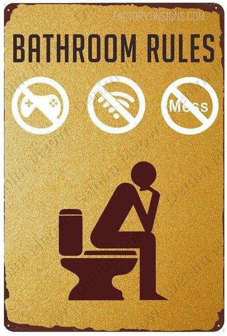 Bathroom Rules Typography Figure Retro Metal Signs Vintage Tins For Sale For Hotel And Office Interior or Outdoor Bathroom Wall Decoration