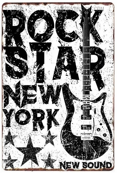 Rock Star New York Typography Vintage Metal Signs Retro Metal Tin Signs for Wall Décor And Wall Hanging