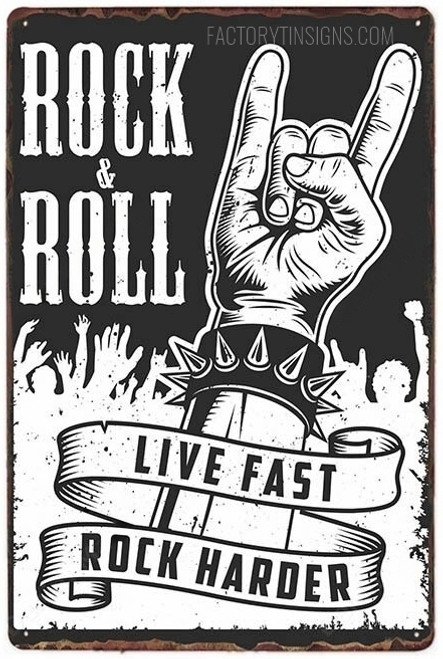 Rock & Roll Live Fast Rock Harder Typography Figure Vintage Metal Signs Retro Metal Tin Signs for Wall Décor And Wall Hanging