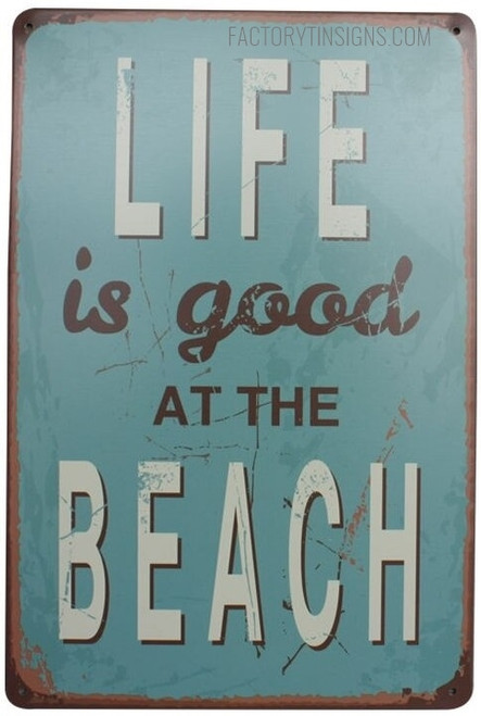 Life Is Good At The Beach Typography Vintage Metal Signs Retro Metal Tin Signs for Office Wall Decor And Wall Hanging