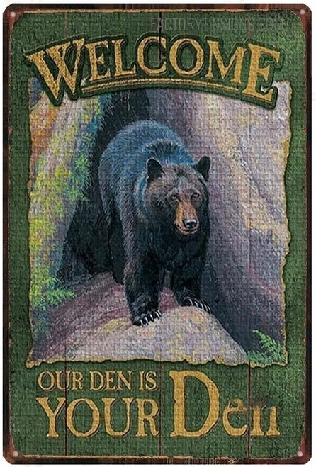 Welcome Our Den Is Your Den Typography Animal Vintage Metal Signs Retro Metal Tin Signs For Room Décor And Wall Hanging