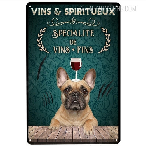 Vins & Spiritueux Cute Animal Typography Vintage Metal Tin Sign for Room Decoration