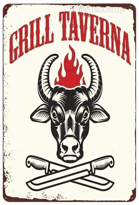Grill Taverna Typography Animal Vintage Metal Art Retro Tins For Sale For Room Hotel And Restaurant Wall Art Decor