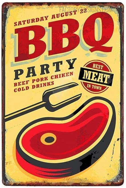 Saturday August 22 Bbq Party Typography Vintage Metal Signs Retro Metal Tin Signs for Hotel Decoration Design And Restaurant Wall Art Décor