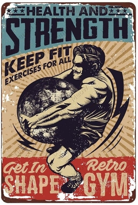 Health And Strength Keep Fit Exercises For All Typography Figure Vintage Metal Signs Retro Metal Tin Signs for Wall Hanging And Wall Décor