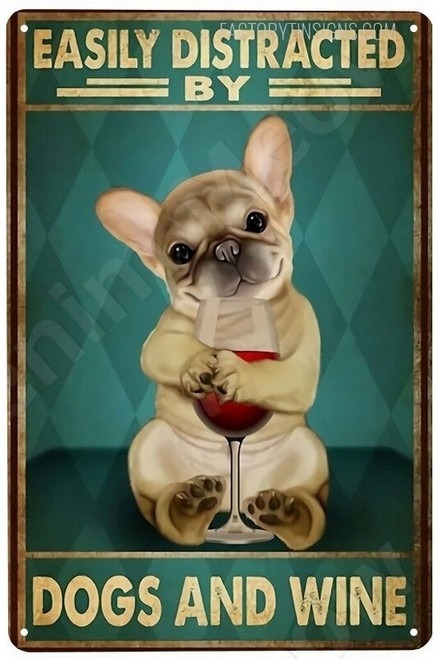 Dogs And Wine Cute Animal Typography Vintage Metal Art Old Tin Signs For Sale For Hotel Restaurant And Home Decorative Wall Hangings