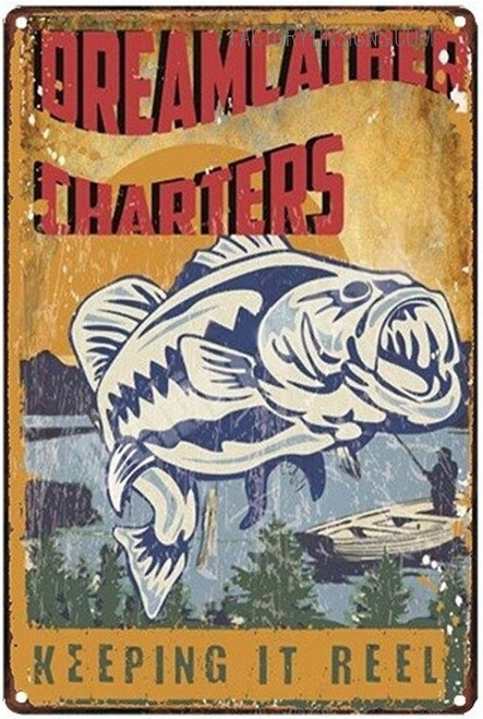 Dreamcather Charters Keeping It Reel Typography Figure Vintage Metal Signs Tin Signs for Wall Hanging And Wall Decor