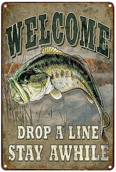 Welcome Drop A Line Stay Awhile Typography Sea Animal Vintage Metal Signs Tin Signs for Wall Hanging And Living Room