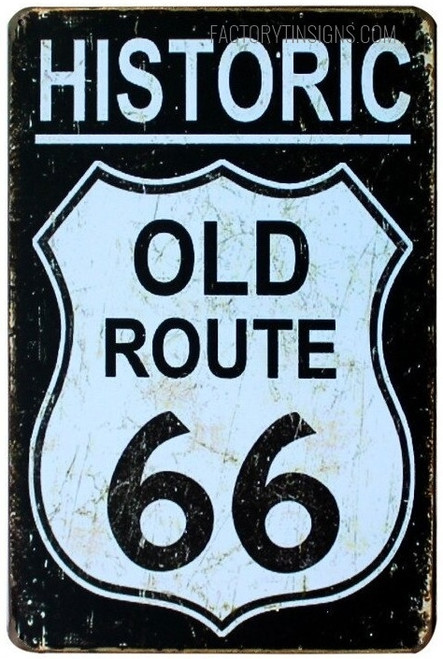 Historic Old Route 66 Typography Vintage Metal Signs Retro Metal Tin Signs for Wall Hanging And Living Room Design