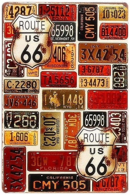 Number Plate Collage Typography Vintage Metal Signs Retro Metal Tin Signs for Wall Hanging And Living Room Design