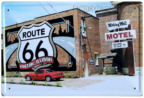 Route 66 Pontiac Illinois Wishing Well Motel Welcome To Old Typography Vintage Metal Signs Retro Metal Tin Signs for Home Décor And Living Room Design