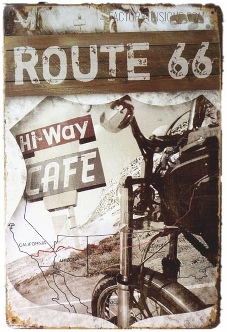 Route 66 Hi Way Café Typography Vintage Metal Signs Retro Metal Tin Signs for Wall Decoration And Wall Hanging