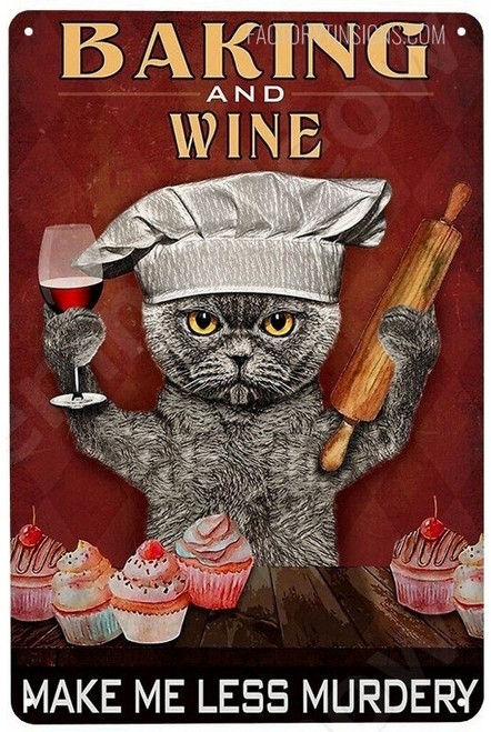 Baking And Wine Animal Typography Reproduction Vintage Metal Signs Cheap Tin Art For Kitchen Wall Decor And Hotel Wall Hanging