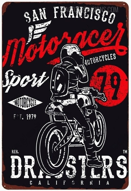 San Francisco Motoracer Motorcycles Sport Motorcycle Typography Vintage Metal Signs Retro Metal Tin Signs for Wall Hanging And Wall Décor