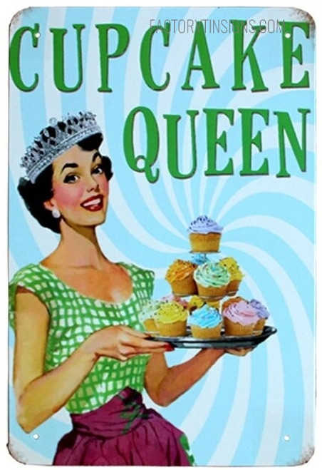 Cupcake Queen Typography Food Vintage Metal Signs Retro Metal Signs for Restaurant Wall Décor And Bar Wall Décor