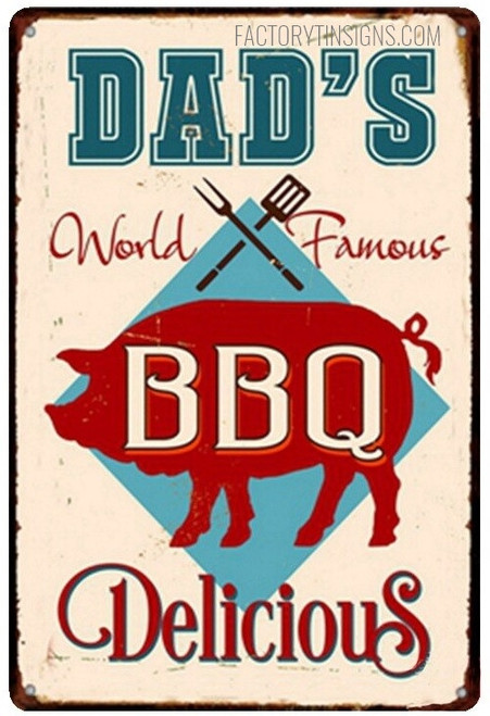 Dad’s World Famous Bbq Delicious Typography Food Vintage Metal Signs Retro Metal Signs for Wall Decor And Wall Hanging