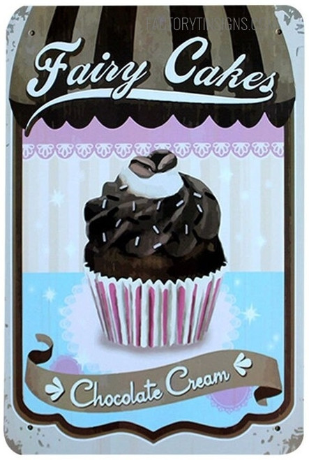 Fairy Cakes Chocolate Cream Typography Food Vintage Metal Signs Retro Metal Signs for Wall Hanging And Restaurant Wall Décor