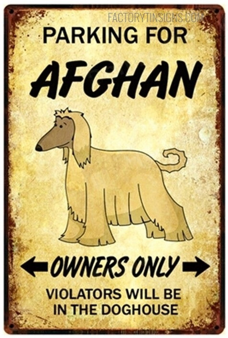 Parking For Afghan Owners Only Violators Will Be In The Doghouse Typography Animal Vintage Metal Posters for Room Decorations