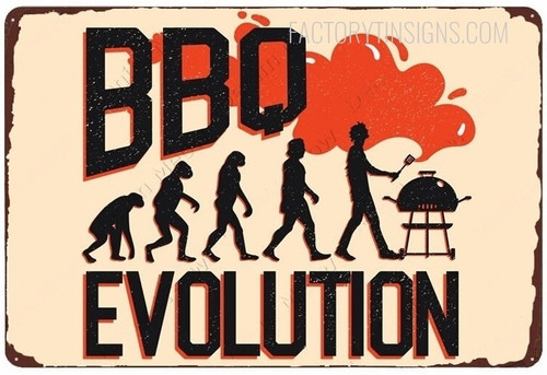 Bbq Evolution Typography Figure Vintage Metal Art Retro Tins For Sale For Kitchen Wall Art And Restaurant Wall Art Decor