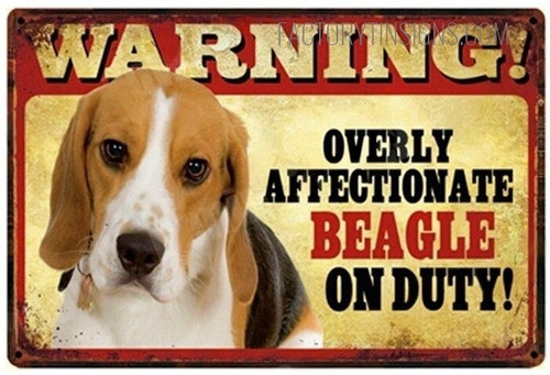 Warning Overly Affectionate Beagle On Duty Typography Animal Metal Tin Signs for Home Decor