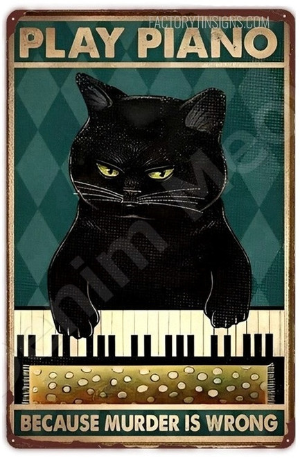 Play Piano Music Animal Typography Retro Tin Signs Metal Art For Room Decoration And Xmas Gift Ideas