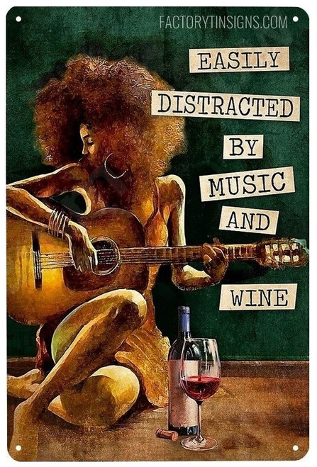 Music And Wine Typography Figure Vintage Tin Sign Retro Metal Tin Signs for Restaurant Wall Art Décor & Hotel Decoration Design