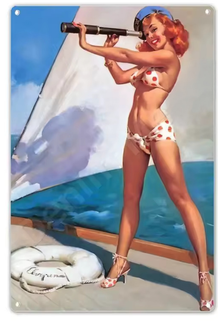 Hot Lady Lookout For The Future 1955 Mid Century American Pin Up Painting Figure Art Vintage Tin Signs Tin Poster For Room Decorations