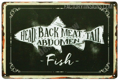 Silhouette of Fish Animal Vector Illustration Vintage Typography Metal Tin Sign for Kitchen Decoration