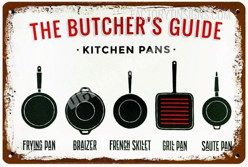 Kitchen Pans Vector Illustration Vintage Typography Metal Tin Sign for Kitchen Décor