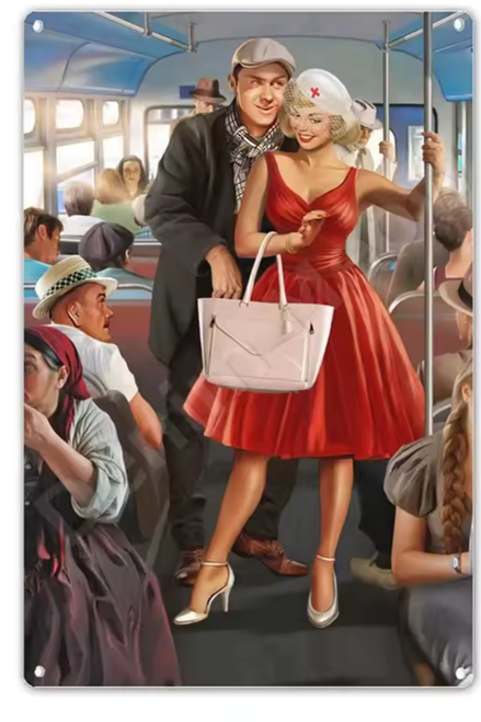 The Bus Thief Reproduction Famous Retro Tin Signs Figure Artwork Vintage Posters Shop Vintage Tin Signs For Living Room Design