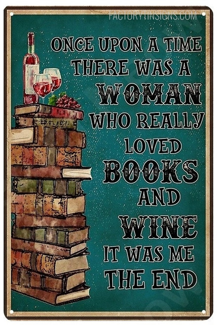 Woman Loved Books And Wine Typography Vintage Metal Tin Signs Retro Metal Tin Signs for Restaurant Wall Art Décor & Hotel Decoration Design
