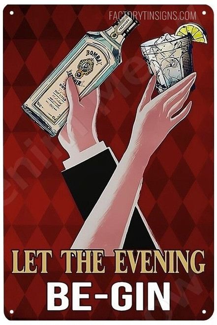 Let The Evening Begin Typography Figure Vintage Retro Metal Tin Signs Metal Tin Sign for Hotel Decoration Design & Restaurant Wall Art Décor