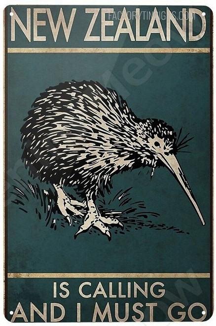 New Zealand is Calling Bird Typography Vintage Metal Tin Sign Home Decor Gift for Living Room Decoration