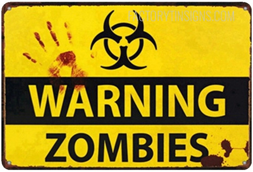 Warning Zombies Typography Vintage Metal Tin Signs Tin Metal Sign for Wall Hangings And Wall Décor
