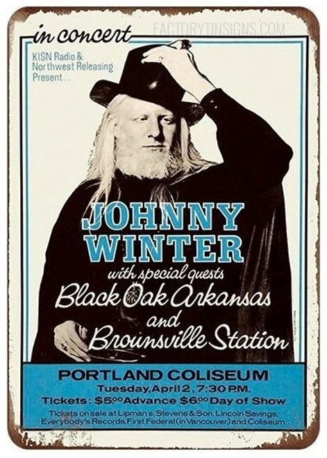 Johnny Winter In Concert Vintage Typography Music Band Poster Metal Tin Sign for Home Decoration