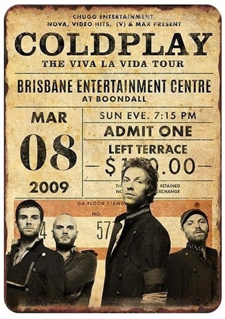 Coldplay The Viva La Vida Tour Vintage Typography Rock Music Concert Gig Metal Poster for Home Decoration Plate