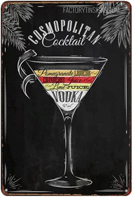 Cosmopolitan Cocktail Typography Vintage Tin Sign Retro Metal Tin Signs for Bar Wall Décor And Wall Hangings